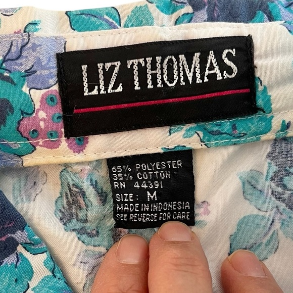 Vintage 90s floral print button down short sleeve shirt white blue M - Picture 15 of 16